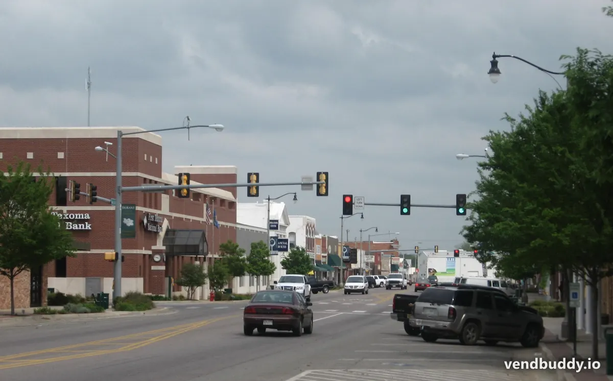Downtown Durant, OK, the core of the local vending market covered in this guide