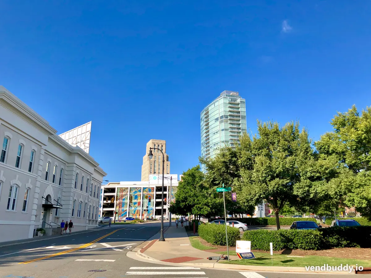 The Durham skyline, NC, the core of the local vending market covered in this guide