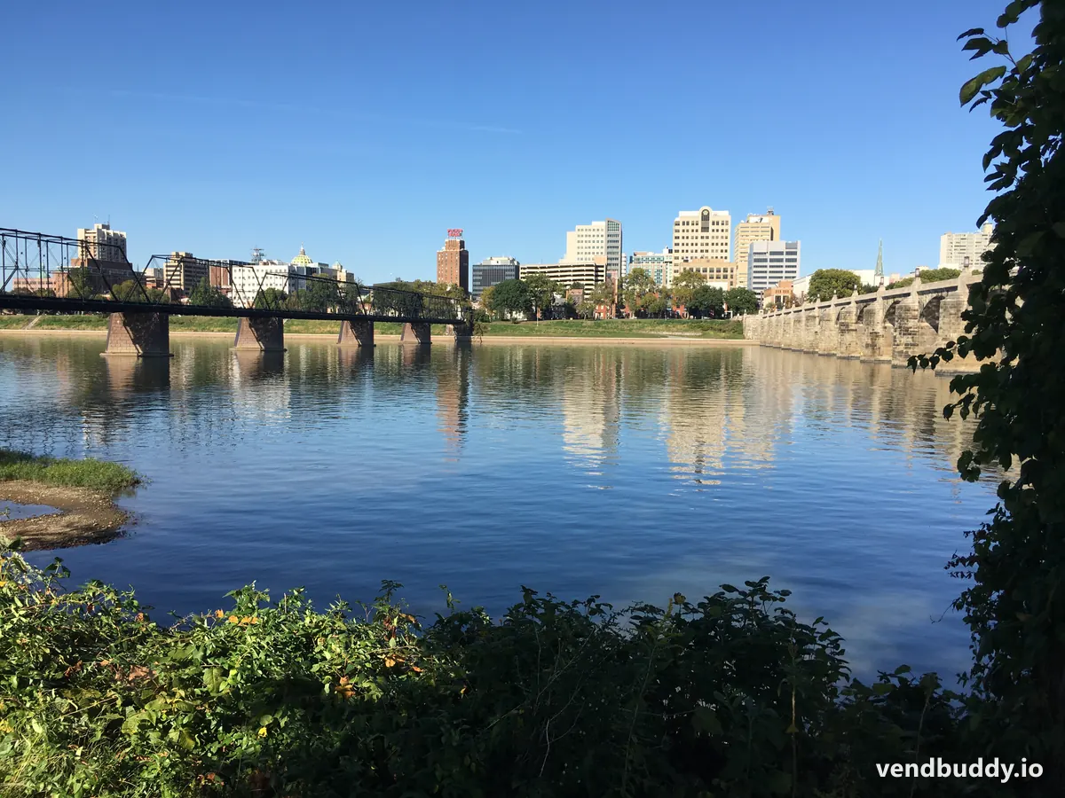 The Harrisburg skyline, PA, the core of the local vending market covered in this guide