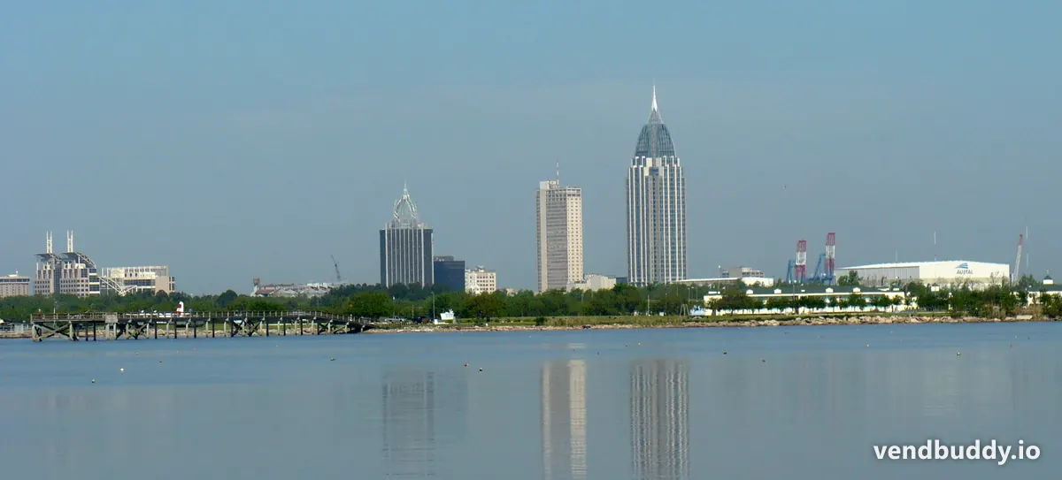 The Mobile skyline, AL, the core of the local vending market covered in this guide