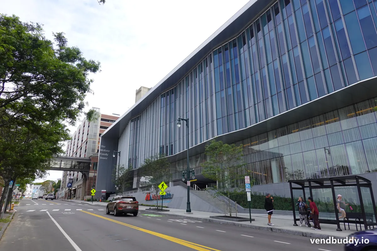 A hospital building, a 24/7 vending location for staff, patients and visitors