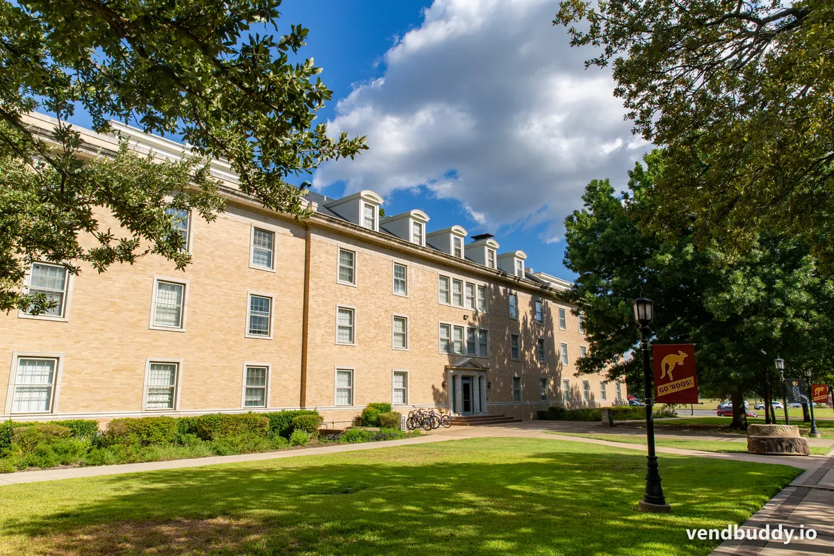 A college residence hall, a high-traffic vending location during the academic year