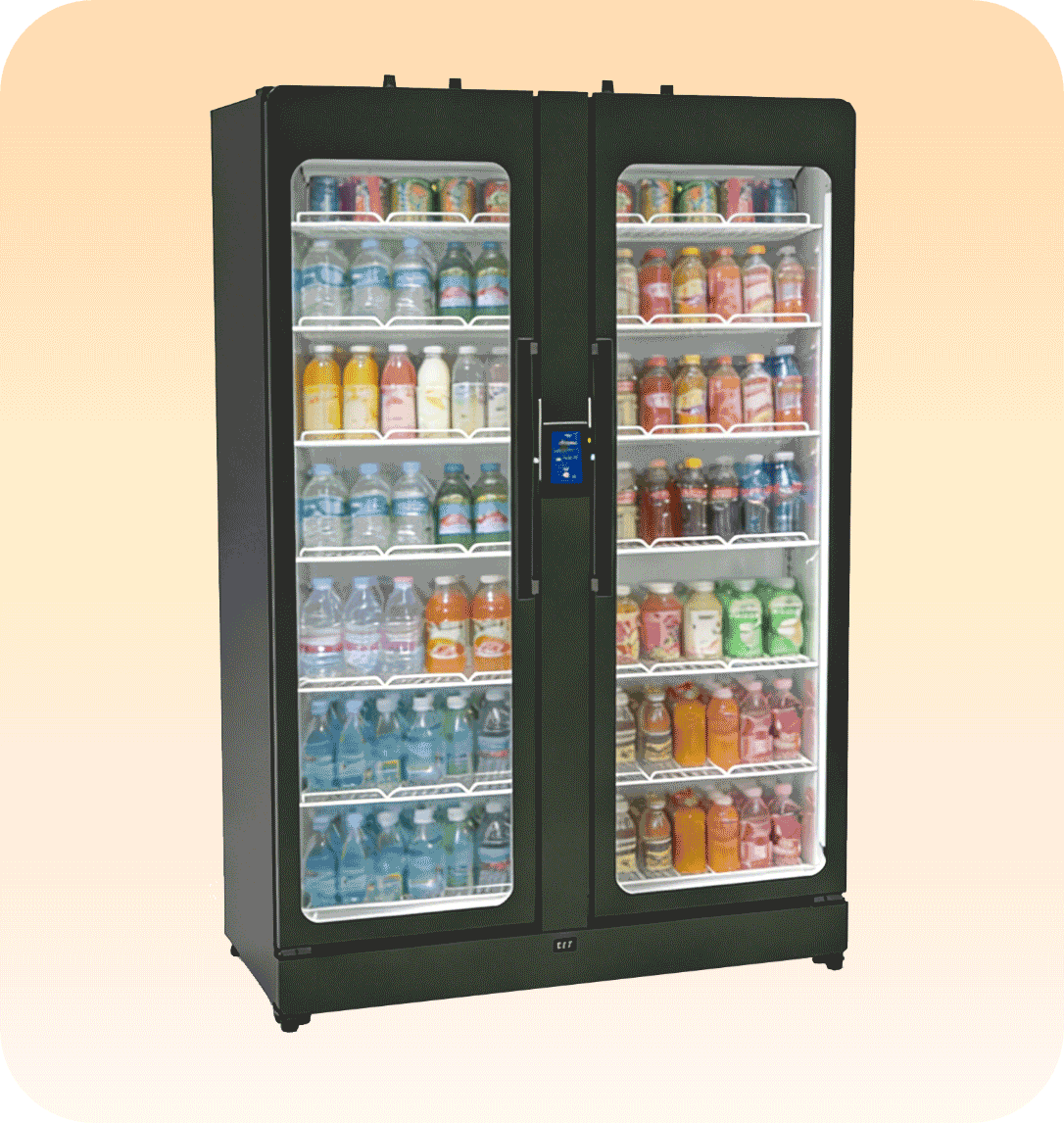 SandStar SRK two-door AI smart cooler, double glass front, stocked with drinks and grab-and-go items