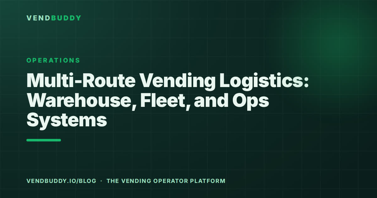 VendBuddy guide card: multi-route vending logistics