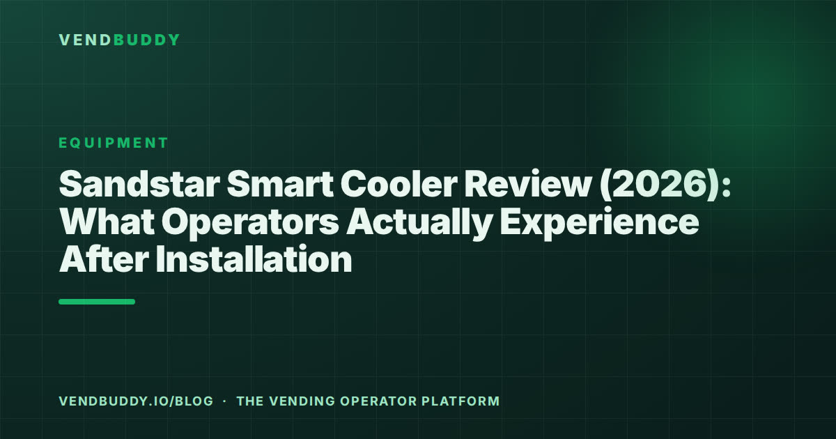 VendBuddy guide cover card: SandStar Smart Cooler Review (2026): The Honest Operator Take — and Why We Sell Them