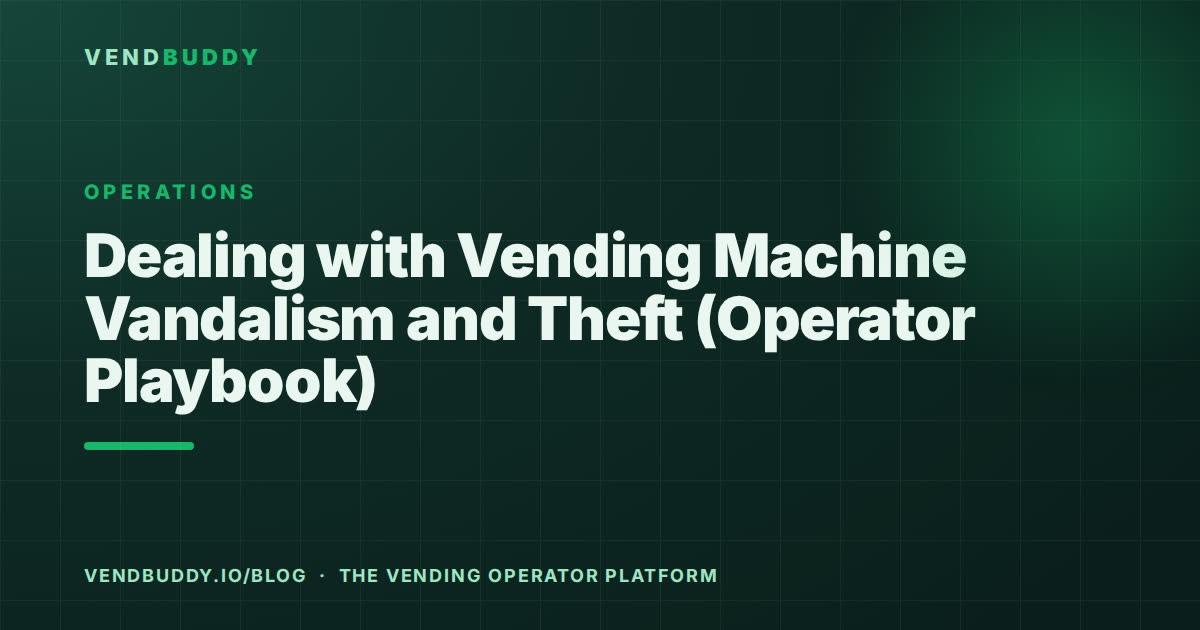 VendBuddy guide cover card: Dealing with Vending Machine Vandalism and Theft (Operator Playbook)